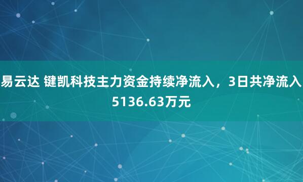 易云达 键凯科技主力资金持续净流入，3日共净流入5136.63万元