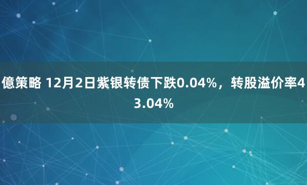 億策略 12月2日紫银转债下跌0.04%，转股溢价率43.04%